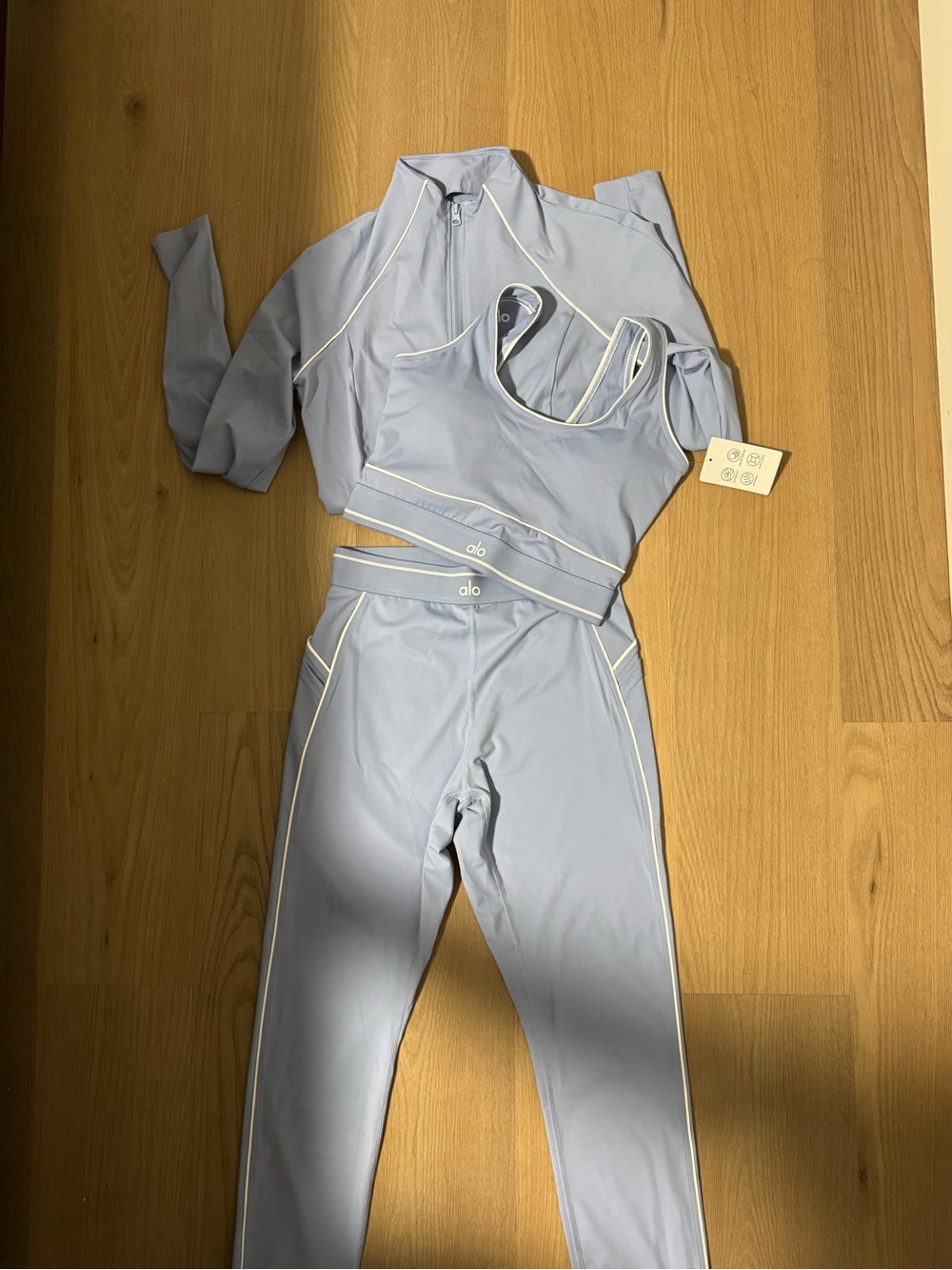 Light Blue High-Waist Leggings with Matching Sports Bra & Zip Jacket